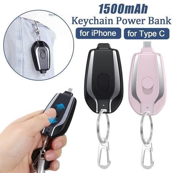 Keychain Portable Charger, Mini Power Emergency Pod Key Ring Cell Phone Charger, Ultra-compact External Fast Charging Power Bank I Phone/type C Battery